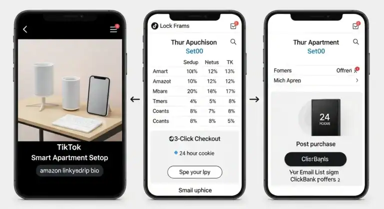 Amazon Affiliate Marketing: App showing stats, setup, post purchase.